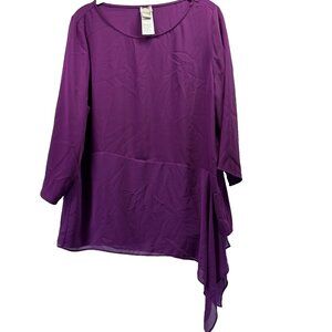 Chicos Women's Tunic Top Size Med Solid Pink Asymmetrical Sheer Hem 3/4 Sleeves